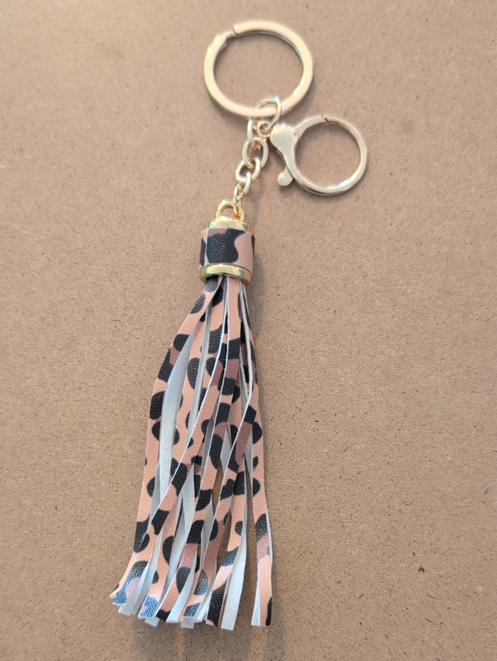 Tassel Leopard Print Keychain - Pink